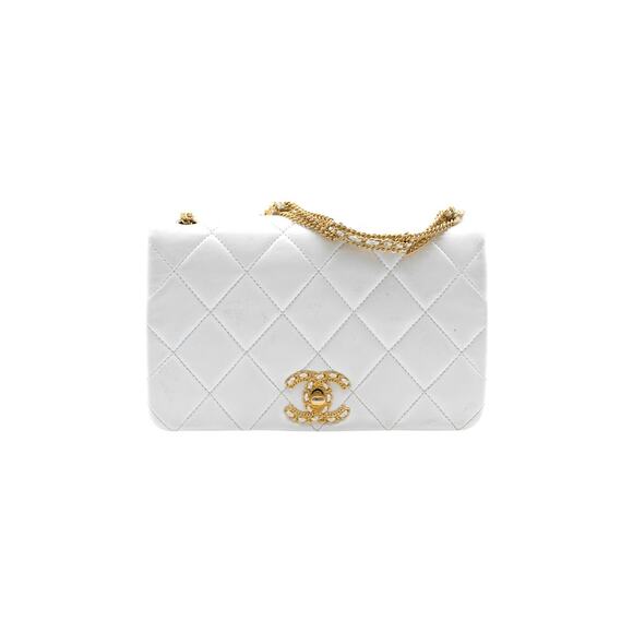 Chanel Diamond Quilted Shoulder Bag in White with Gold Chain - Picture 1 of 7